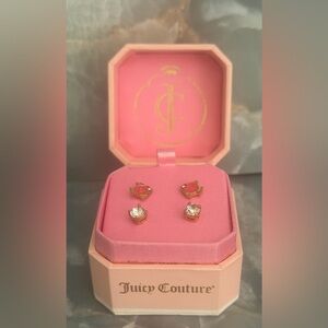 Juicy Couture Gold and Pink Fish & Solitaire Stud Earrings - Kids - Crown Backs
